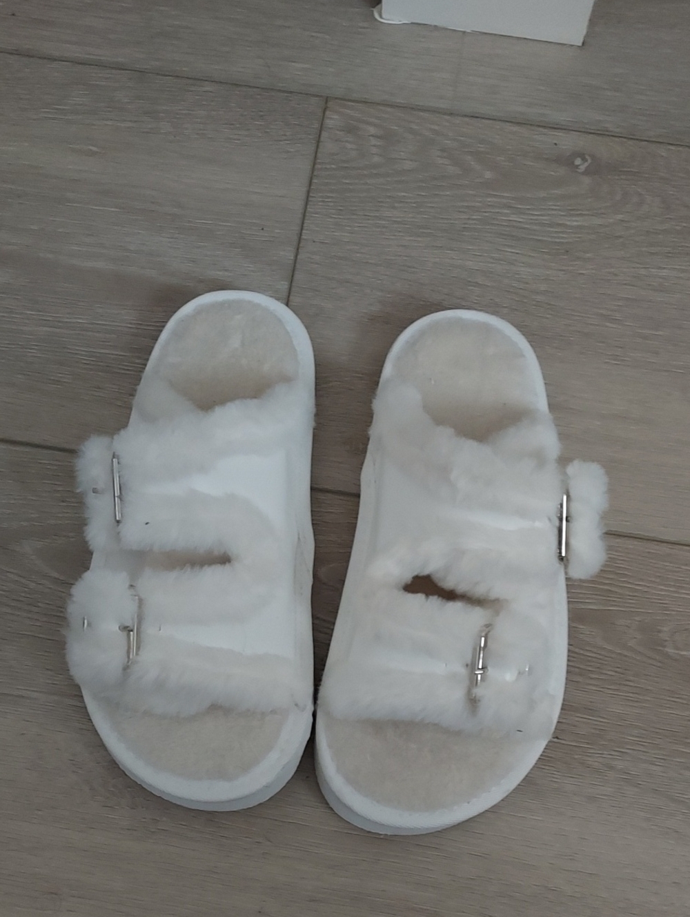 White Faux-Fur Slide Sandals